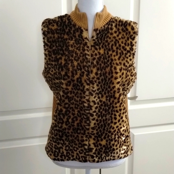 Kathie Lee Collection women's size Medium 8/10 leopard print vest vintage - Picture 1 of 10